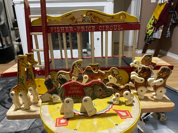Vintage 1962 Fisher Price 900 Circus Wood Wagon Pull Toy Set Baby
