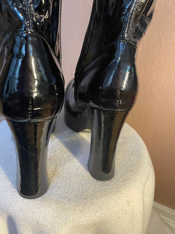 Black Faux Leather Go-Go Boots  - size 9-10 Chunk… - image 8