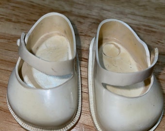 Vintage White Plastic Doll Shoes