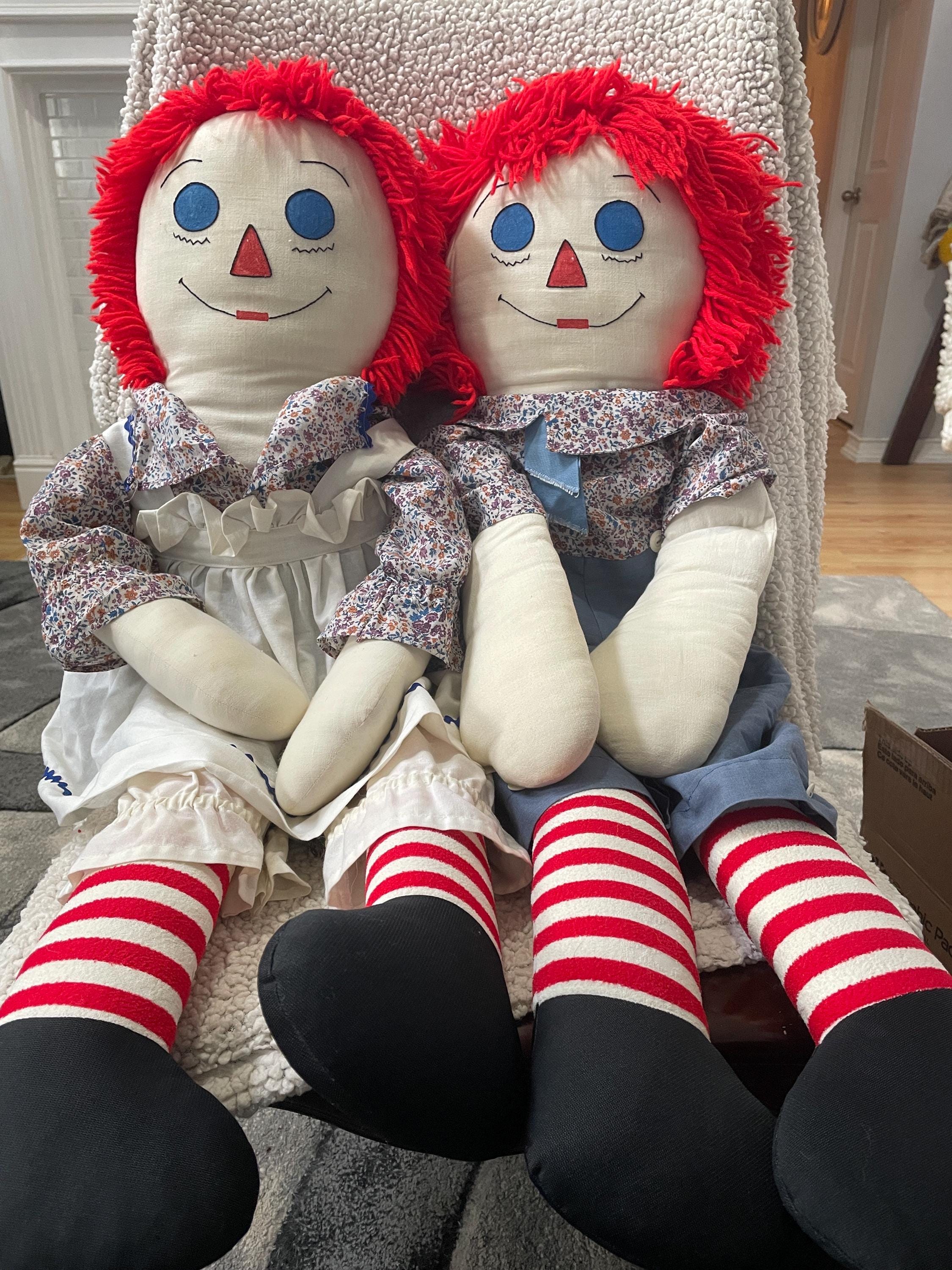 HUGE 38” Raggedy Ann and Andy Dolls - Handmade - Embroidered facial features