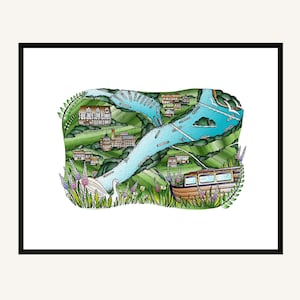 Impresión de arte de mapa ilustrado de Stratford upon Avon, impresión de naturaleza del campo inglés