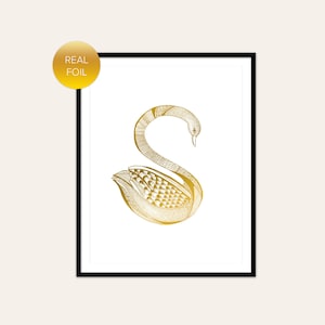 Goldfolie Schwan Druck, metallische Kunstdruck, Schwan Illustration, Tier Kunstdruck, Kinderzimmer Dekor, Schwan Poster, Punkt Arbeit, gold Druck