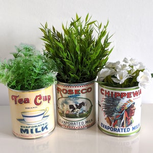 wedding vintage replica food tin cans storage props table center pieces decoration holders for flowers, cutlery, napkins holder plant pots image 3