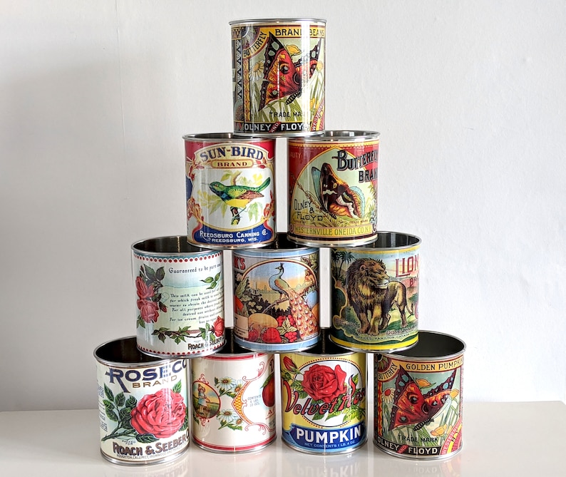 Latas de comida retro vintage Almacenamiento pequeño y grande para el hogar, porta cubiertos cafeterías tienda restaurante exhibición Props réplica etiquetas macetas imagen 7