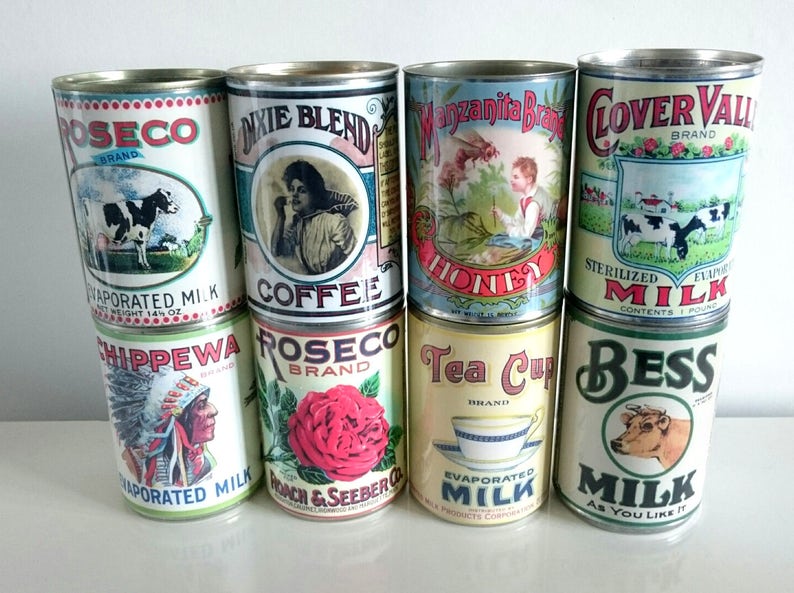 wedding vintage replica food tin cans storage props table center pieces decoration holders for flowers, cutlery, napkins holder plant pots image 2