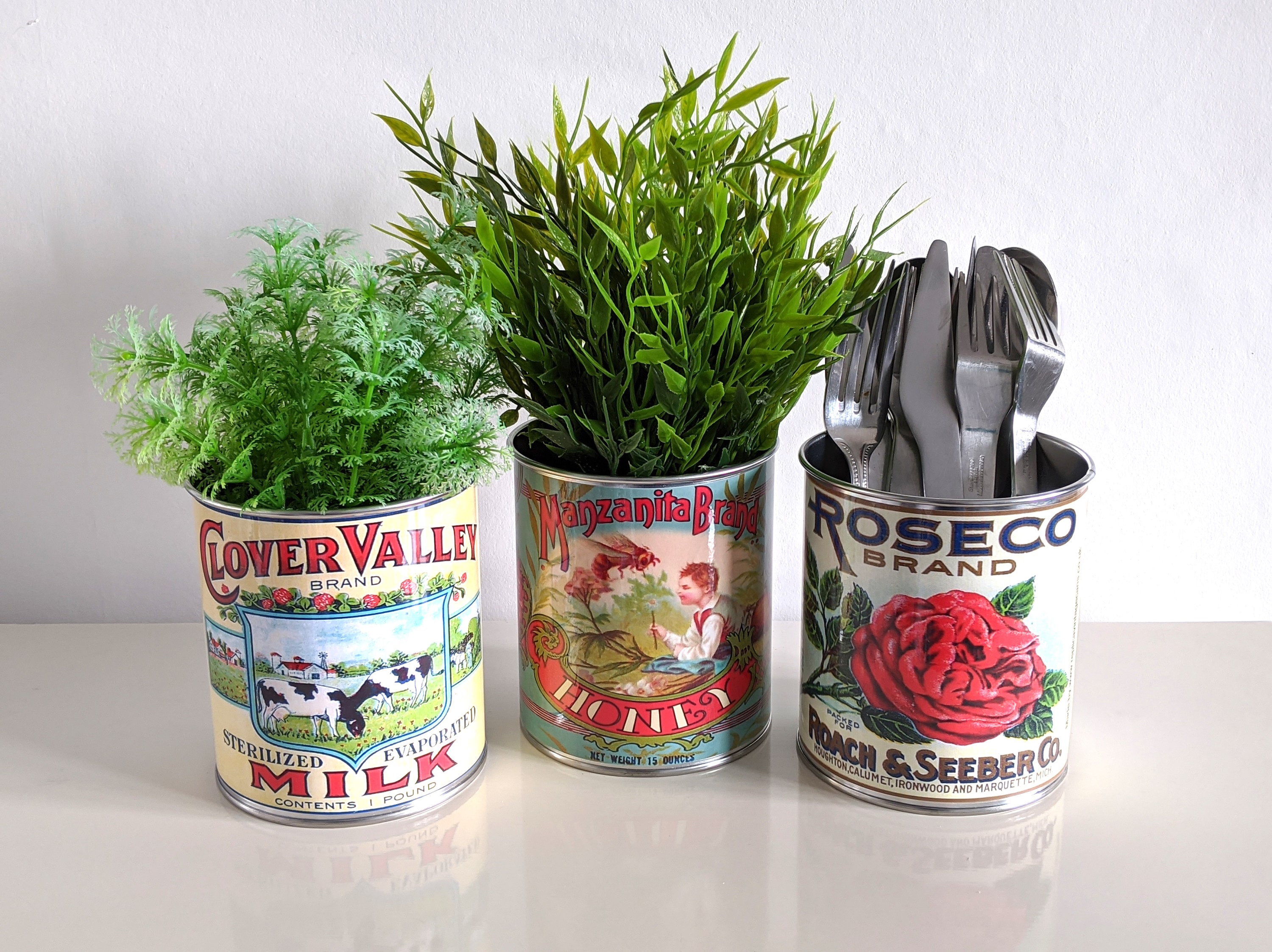 Vintage cutlery holder tidy retro food tin cans large size. Etsy