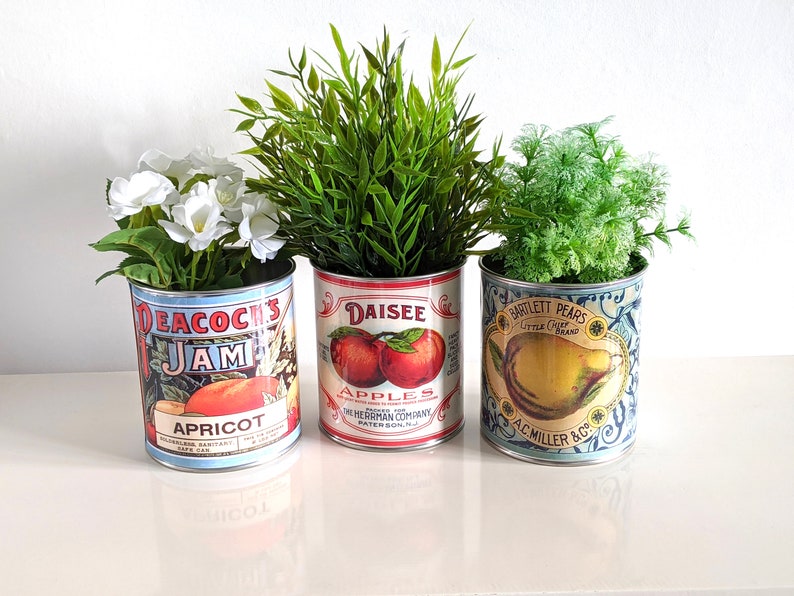 Gift retro food tin cans. Storage for home, flowers plant pots cutlery holder cafes , restaurant display. Props replica 