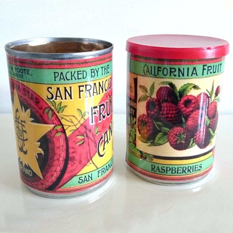 Vintage food tin cans label storage for home cutlery holder Etsy