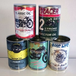 vintage classic motor oil cans storage garage reproduction display props gas station option of lids gifts for him man cave green gift image 3