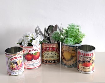 Repliki starych puszek z etykietami do przechowywania, idealne do domu, na sztućce, do kawiarni, sklepu i restauracji. Rekwizyty z pokrywkami wielokrotnego użytku lub bez.