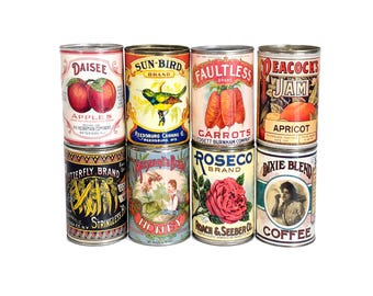 Reduced 8 Vintage food tin cans labels storage for home cutlery holder cafes  restaurant display Props replica gifts for her him plant pot