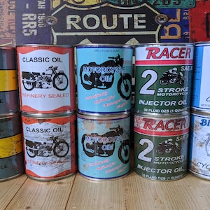 vintage classic motor oil cans storage garage reproduction display props gas station option of lids gifts for him man cave green gift image 7