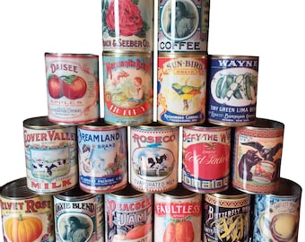 Puszki na żywność w stylu retro, małe i duże, do przechowywania w domu, jako pojemnik na sztućce, do kawiarni, sklepu, restauracji, jako eksponat, repliki etykiet, doniczek