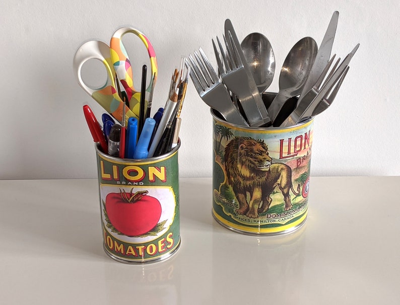Vintage replica tin cans storage for home cutlery holder Etsy