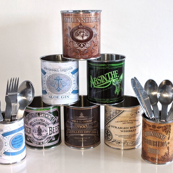 Vintage Replica Cutlery Holder Gin Whisky Prohibition Absinthe Beer  Tin Can Table Tidy Caddy Caddie Restaurant Pub