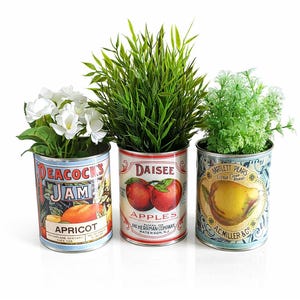 Vintage cutlery table holder tidy retro food tin cans large size. For restaurants bars cafe's Tea shops weddings Storage replica plant pot