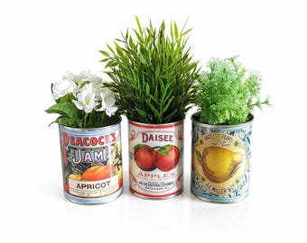 Vintage cutlery table holder tidy retro food tin cans large size. For restaurants bars cafe's Tea shops weddings Storage replica plant pot