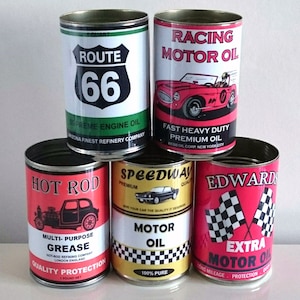 vintage classic motor oil cans storage garage reproduction display props gas station option of lids gifts for him man cave green gift image 5