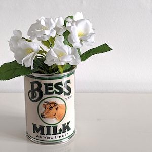 wedding vintage replica food tin cans storage props table center pieces decoration holders for flowers, cutlery, napkins holder plant pots Bess Milk