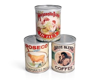 vintage tea coffee sugar canisters food kitchen set of 3 storage replica tin can caddy jars Christmas gift idea for her or him