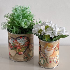 Vintage Cherub Heart Tin Can for Storage & Floral Display - Handmade Gift Idea