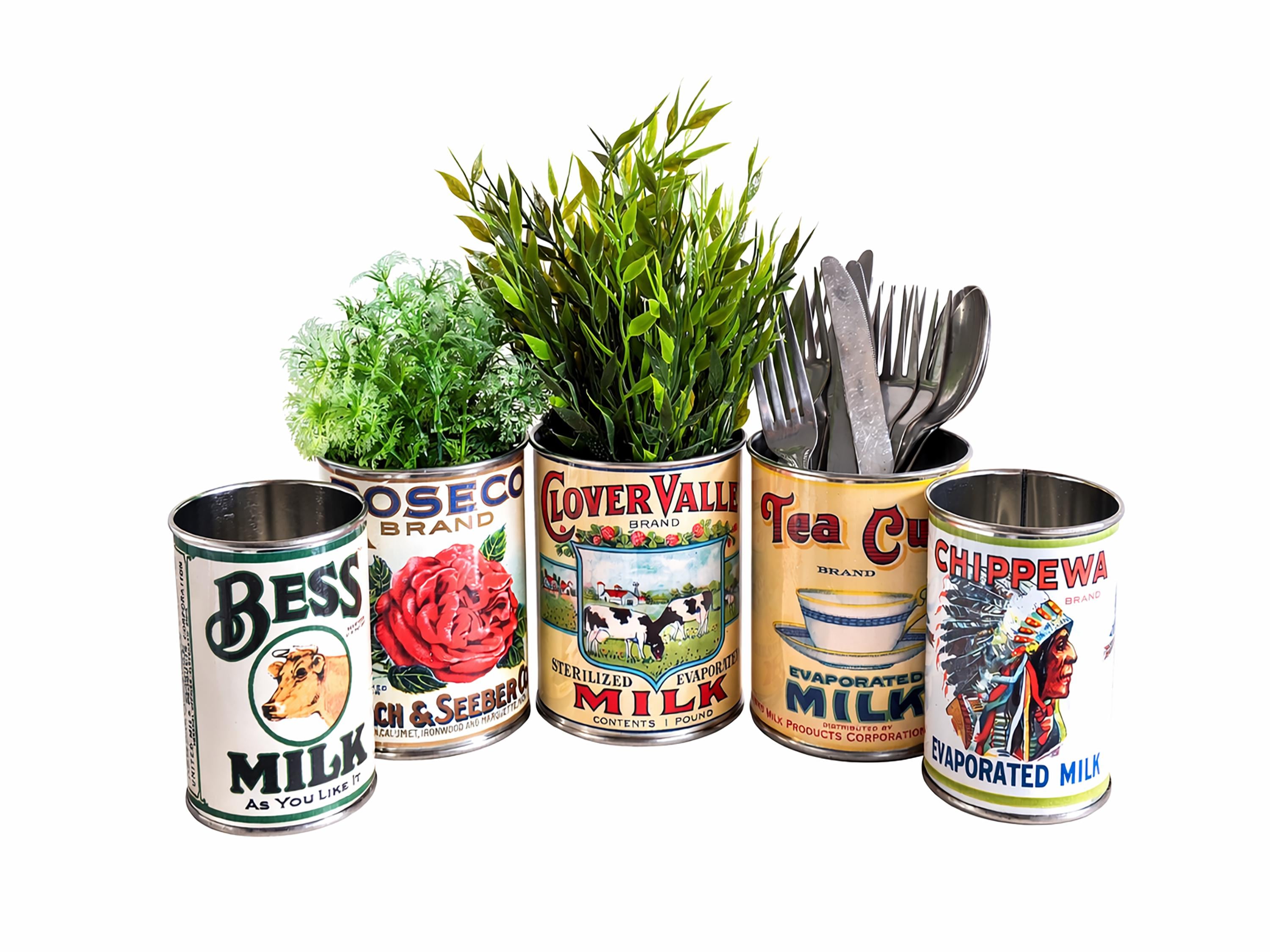 Vintage Retro Food Tin Cans Large Size. Storage for Home, Cutlery