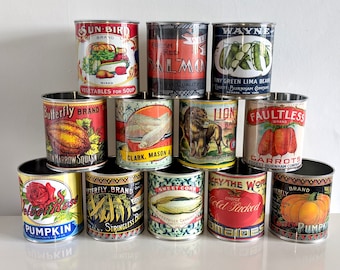 Vintage cutlery holder tidy retro food tin cans large size.