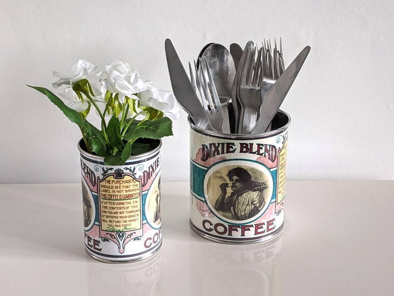 wedding vintage replica food tin cans storage props table center pieces decoration holders for flowers, cutlery, napkins holder plant pots image 4