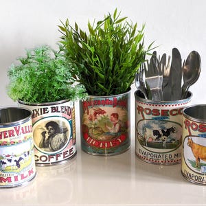 wedding vintage replica food tin cans storage props table center pieces  decoration holders for flowers, cutlery, napkins holder plant pots