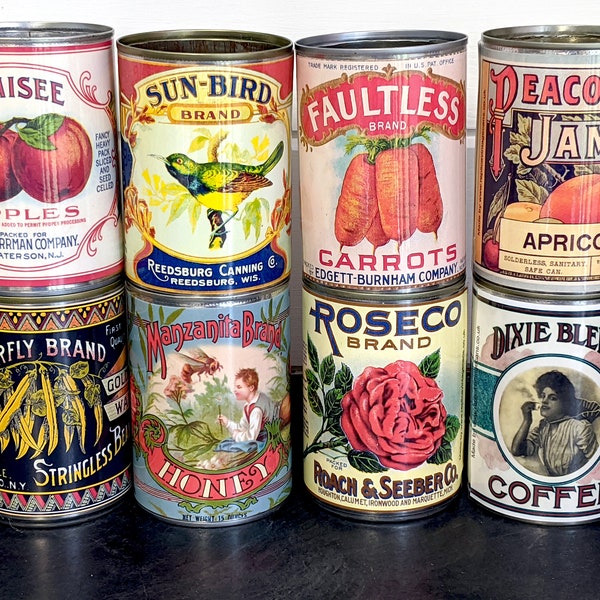 Reduced 8 Vintage food tin cans labels storage for home cutlery holder cafes  restaurant display Props replica gifts for her him plant pot