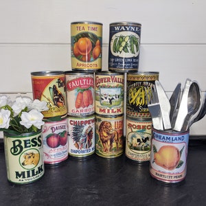 12 Vintage cutlery holder plant, herbs pots tidy retro food tin cans