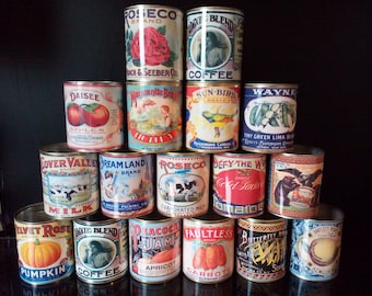 Vintage retro food tin cans Small & Large Storage for home, cutlery holder cafes shop restaurant display Props replica labels plant pots