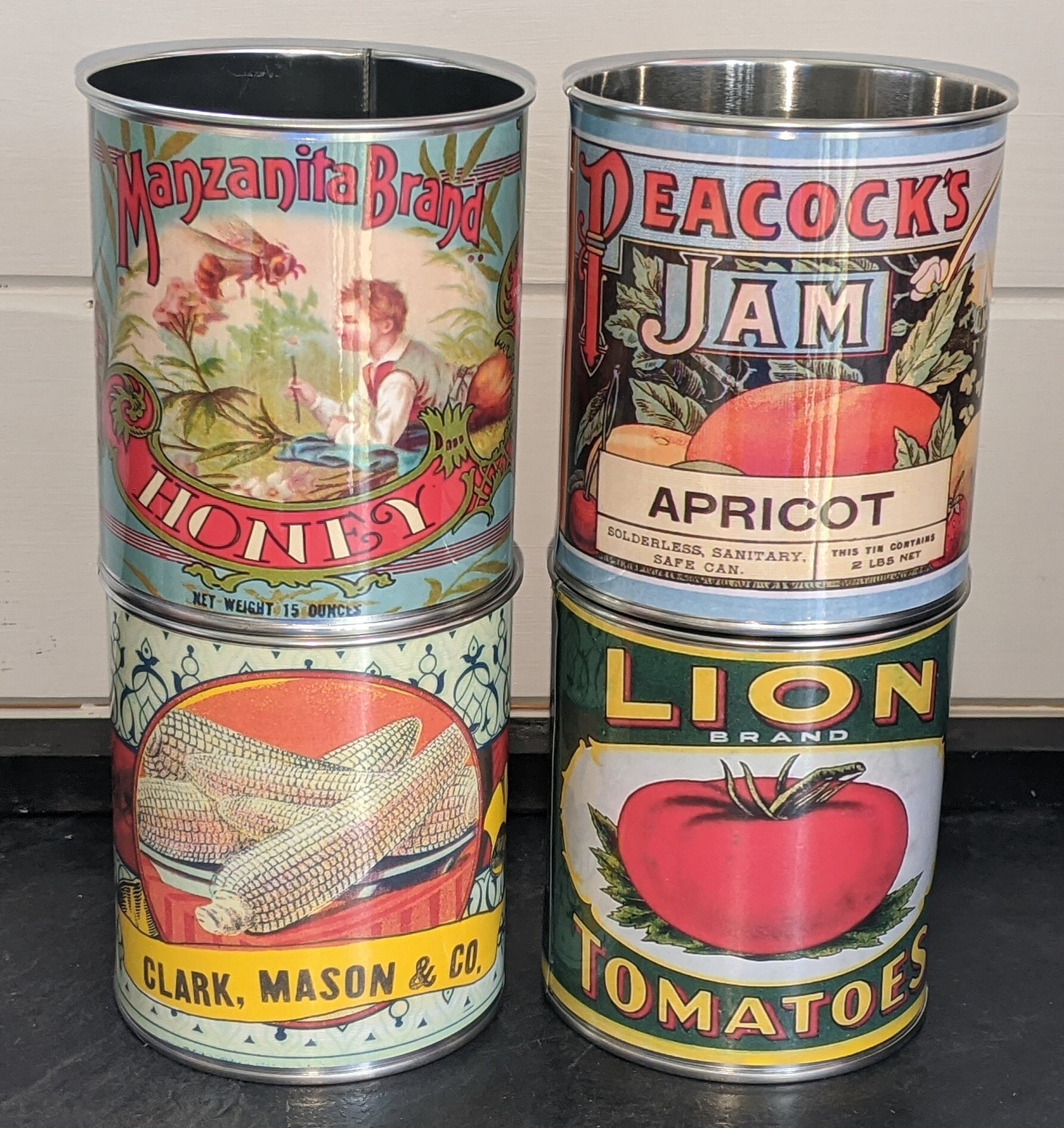 Reduced 6 or 4 New Vintage food tin cans label storage for Etsy