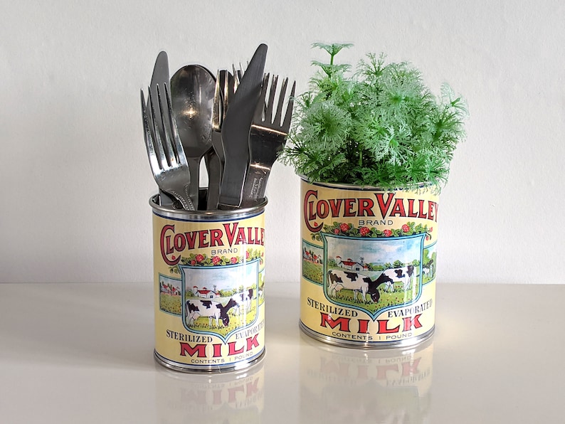 wedding vintage replica food tin cans storage props table center pieces decoration holders for flowers, cutlery, napkins holder plant pots image 7