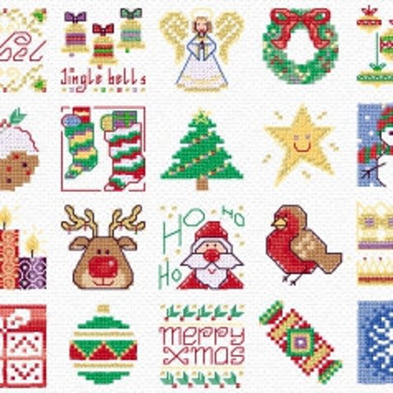Christmas Motifs 20 Small Counted Cross Stitch Christmas Etsy
