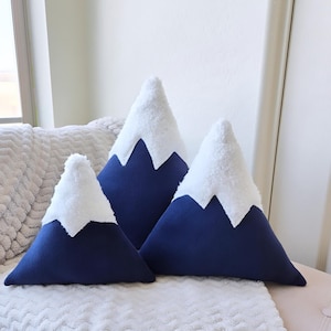Snowy Mountain Throw Pillow - Navy Blue Luxe Fleece - Sugarloaf Mountain - Fleece and White Sherpa
