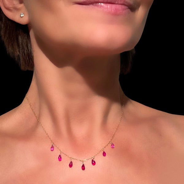 Collier or gouttes en saphir rose collier saphir rose collier pierres roses bijoux mariage collier or et pierre