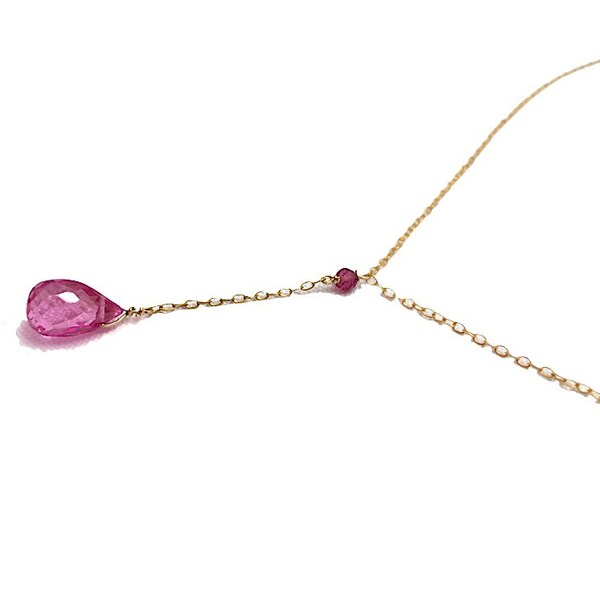 Collier Y or goutte topaze rose, collier pendentif pierre rose collier tourmaline rose, collier or et topaz, collier mariage, collier rose