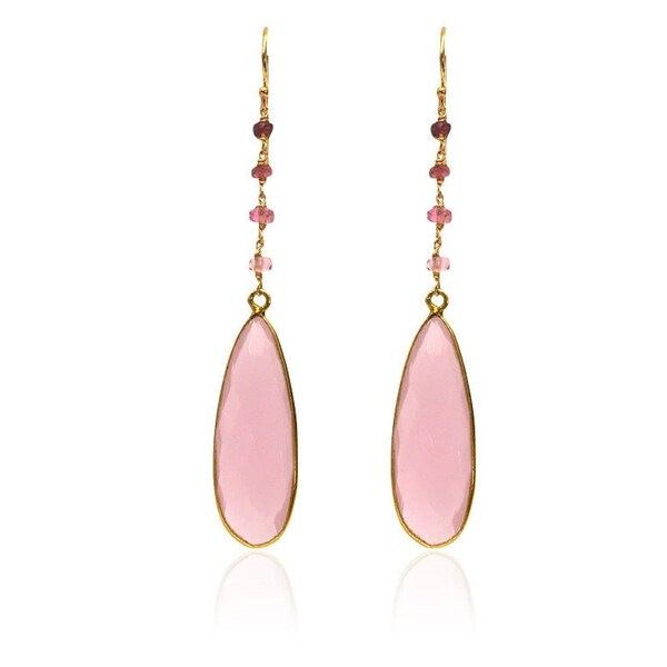 Boucles d'oreilles tourmaline et calcédoine rose tourmaline pendentif pierre rose boucles d'oreilles pierres boucles d'oreilles mariage