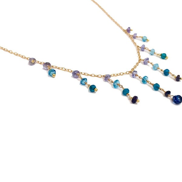 Collier mariage or collier pierres bleues collier topaze collier or pierres or bijoux mariage