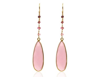 Boucles d'oreilles tourmaline et calcédoine rose tourmaline pendentif pierre rose boucles d'oreilles pierres boucles d'oreilles mariage