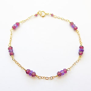 Gold bracelet birthstone gemstone garnet and amethyst to layered minimalist gemstone bracelet custom made