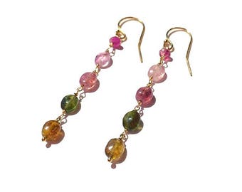 Boucles d'oreilles turmalina rosa verte boucles d'oreilles perlas ovales turmalina boucles d'oreilles pierres ovales bijoux mariage