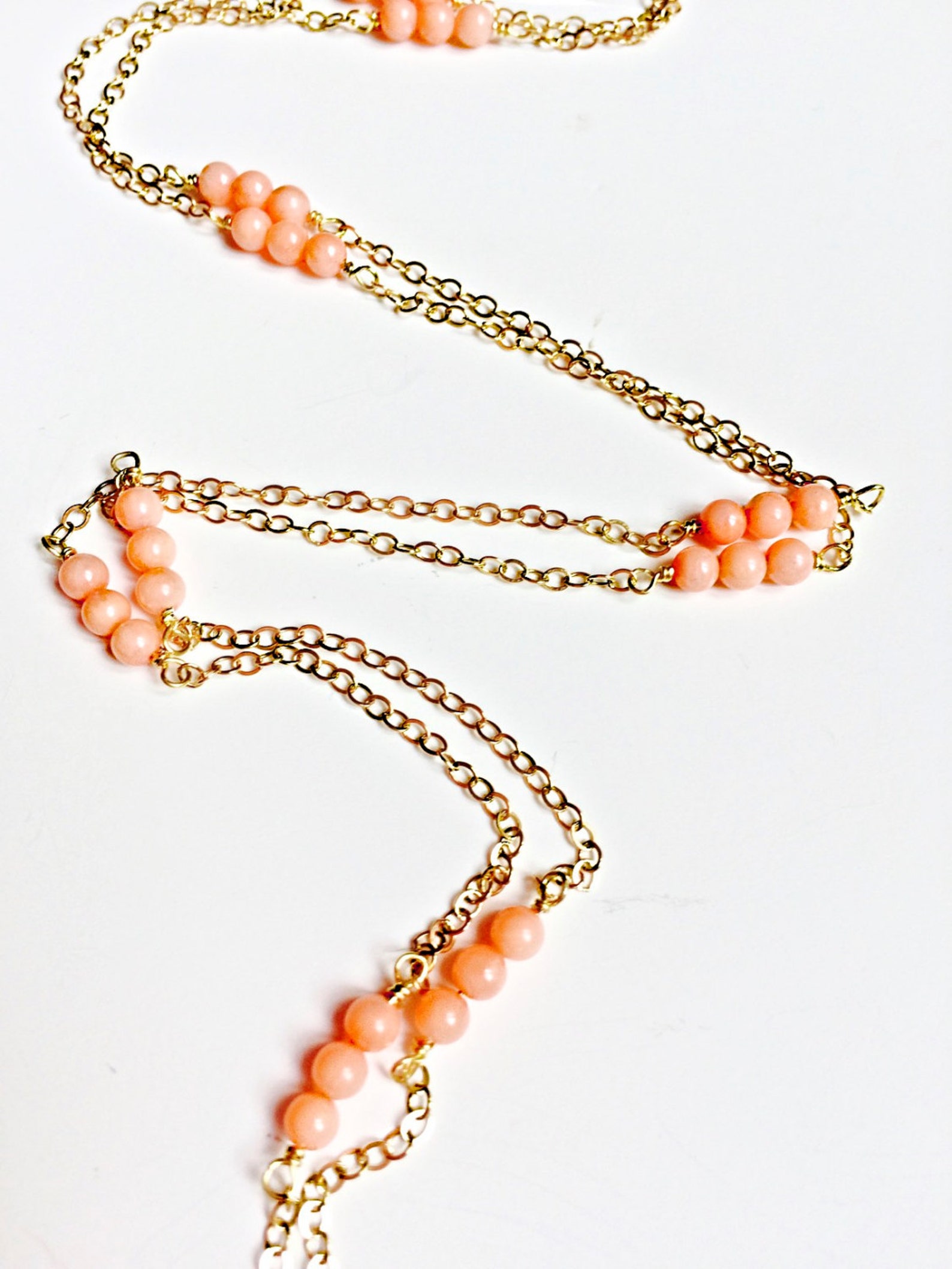 Gold Tassel Necklace Pink Shell Beads Boho Necklace Pink Etsy