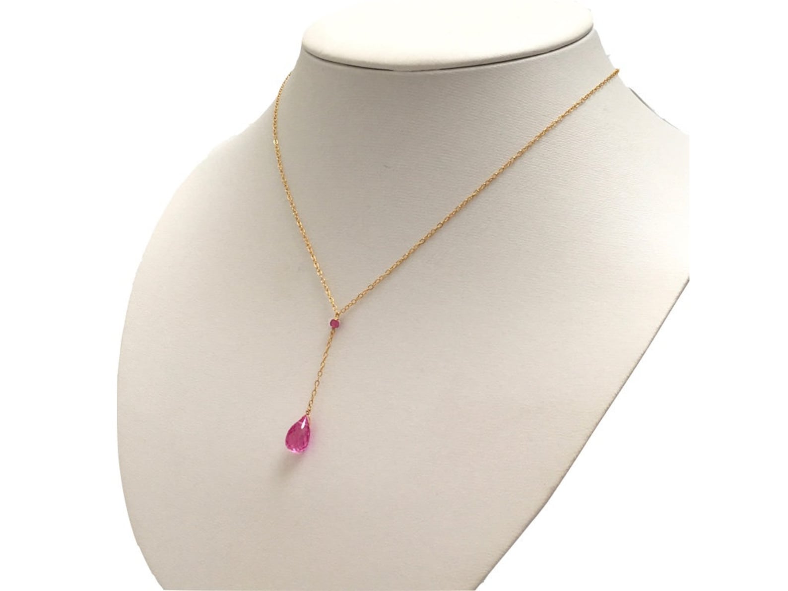 Topaz Necklace Y Necklace Gold Pink Topaz Drop Necklace Pink - Etsy