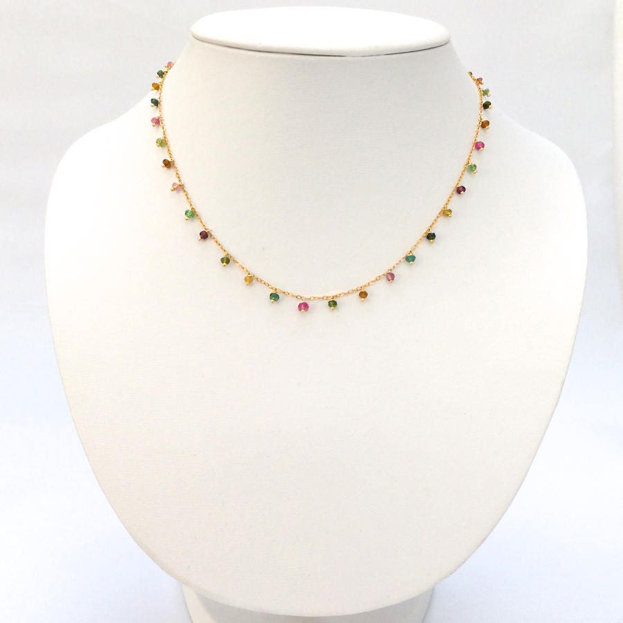 Rainbow necklace gold tourmaline necklace watermelon | Etsy