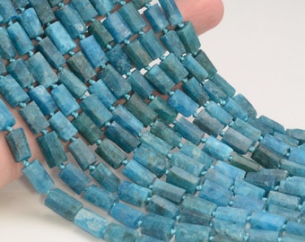 6X5MM Blue Apatite Gemstone Faceted Cylinder Wheel Tube Loose Beads S4