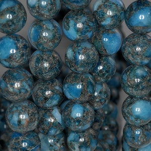 16mm Blue Lagoon Pyrite Intrusion Quartz Gemstone Round Loose Beads 16 inch Full Strand (90185882-850)