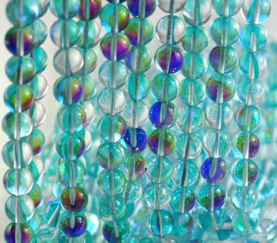 Beading DIY Crafting 8MM Mystic Aura Quartz Gemstone Matte Titanium Aqua Blue Round Loose Beads 15 Arts /& Sewing by Perfect Beads Store Jewelry Making