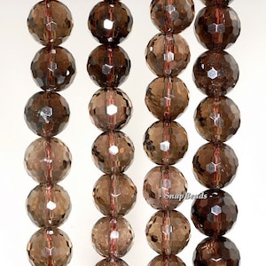 10mm Dark Smoky Quartz Gemstone Grade A Faceted Round Loose Beads 7.5 inch Half Strand LOT 1,2 and 6 (90191258-B20-535)